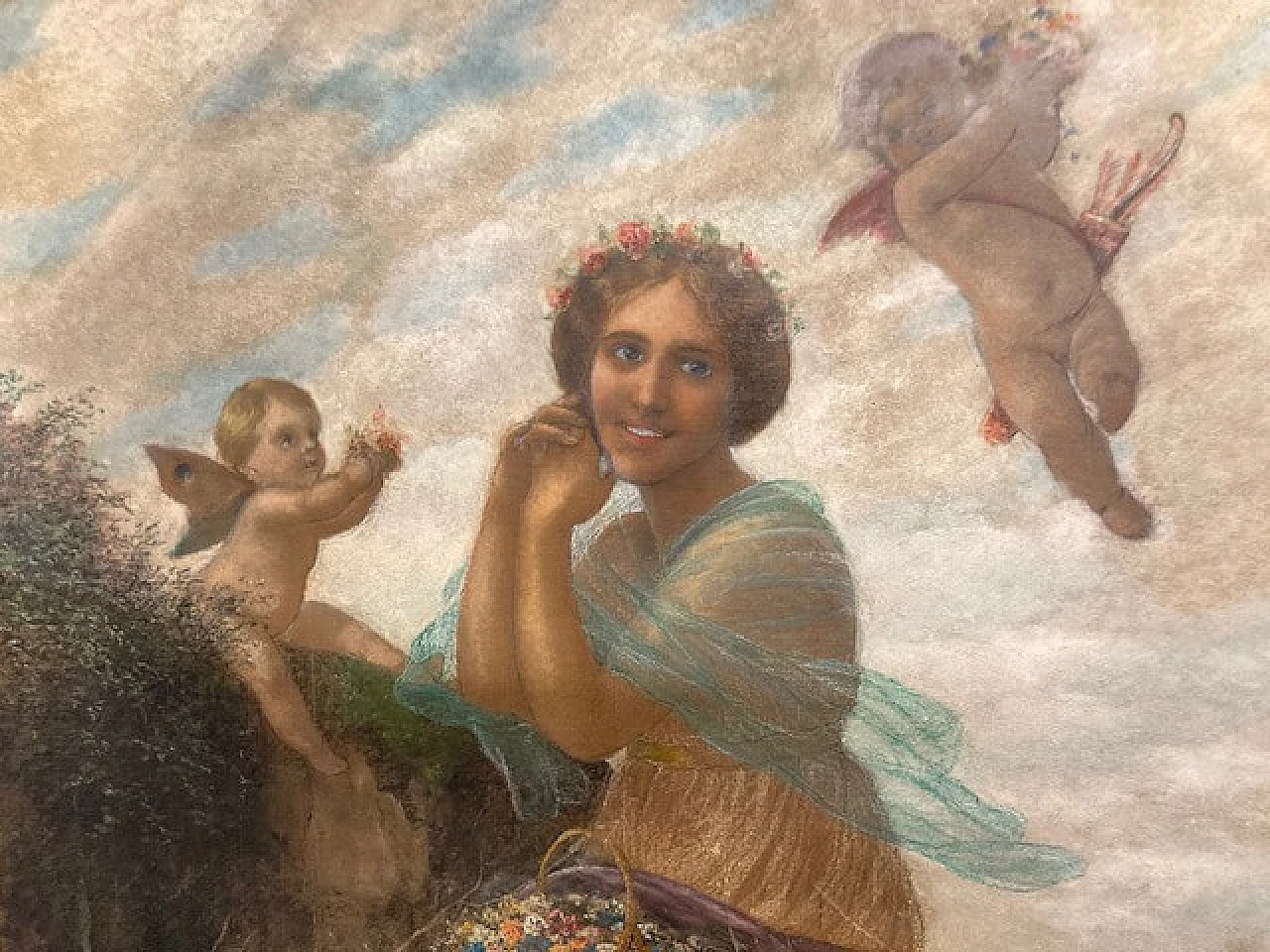 Peasant woman and putti, pastel painting, 1930s 8