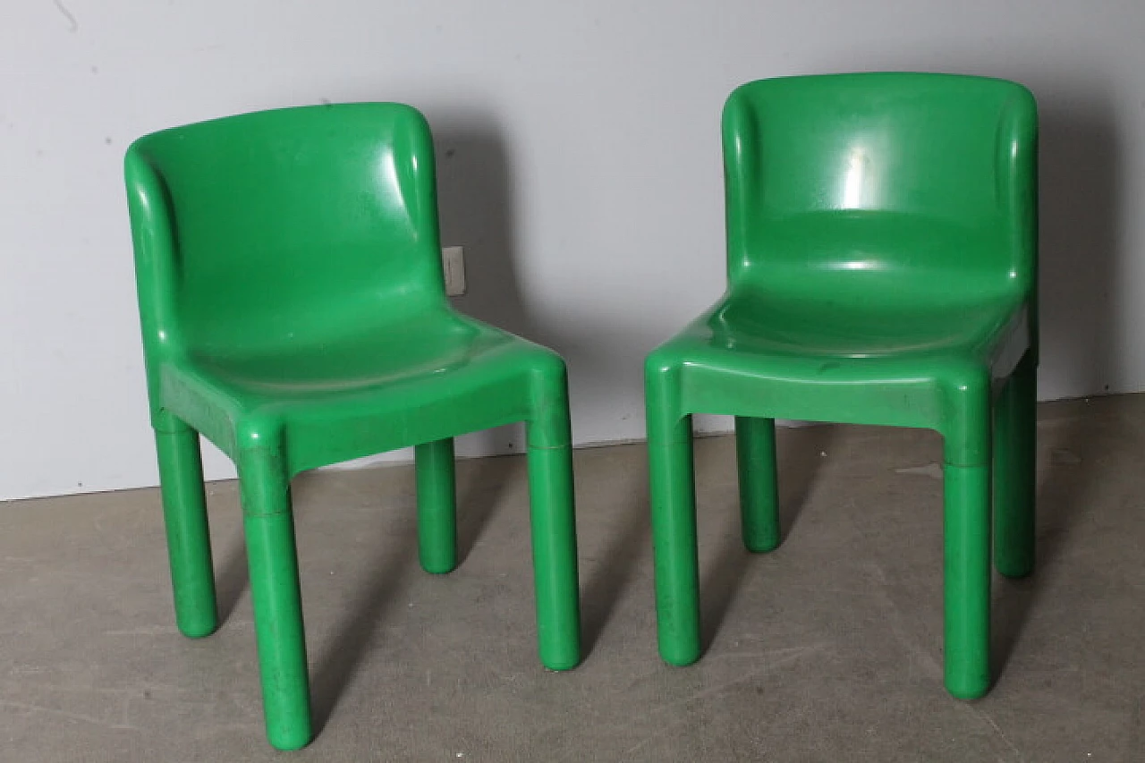 Pair of 4875 green plastic chairs by Carlo Bartoli for Kartell, 1970s 2