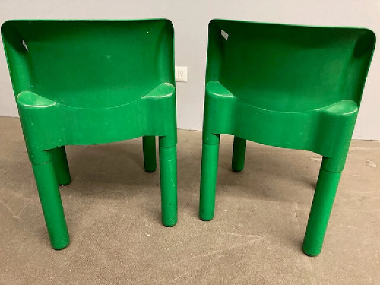 Pair of 4875 green plastic chairs by Carlo Bartoli for Kartell, 1970s 8