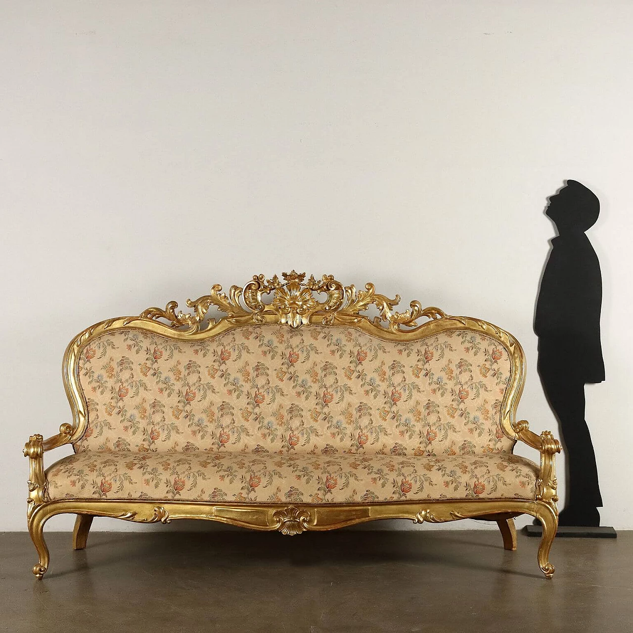 Neo-Baroque gilded wood and fabric sofa, late 19th century 2