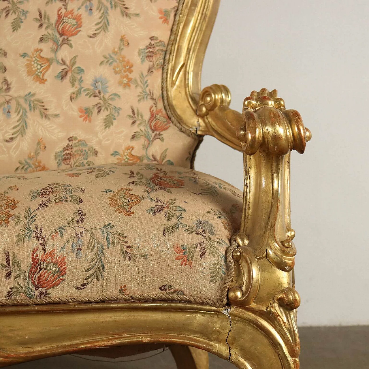 Neo-Baroque gilded wood and fabric sofa, late 19th century 6