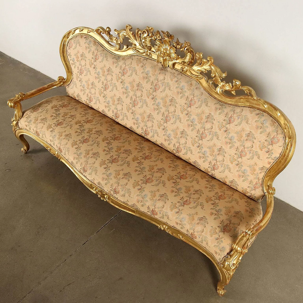 Neo-Baroque gilded wood and fabric sofa, late 19th century 10