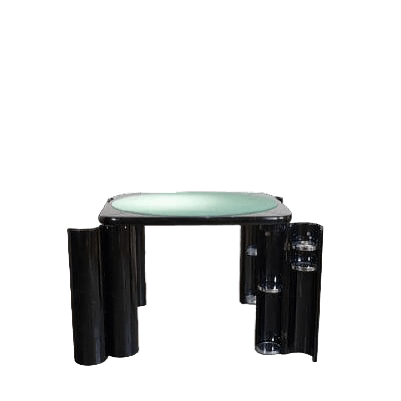 Game table in fabric and black lacquered wood with swivel legs by Pierluigi Molinari for Pozzi, 1970s 11