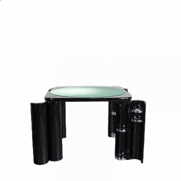Game table in fabric and black lacquered wood with swivel legs by Pierluigi Molinari for Pozzi, 1970s