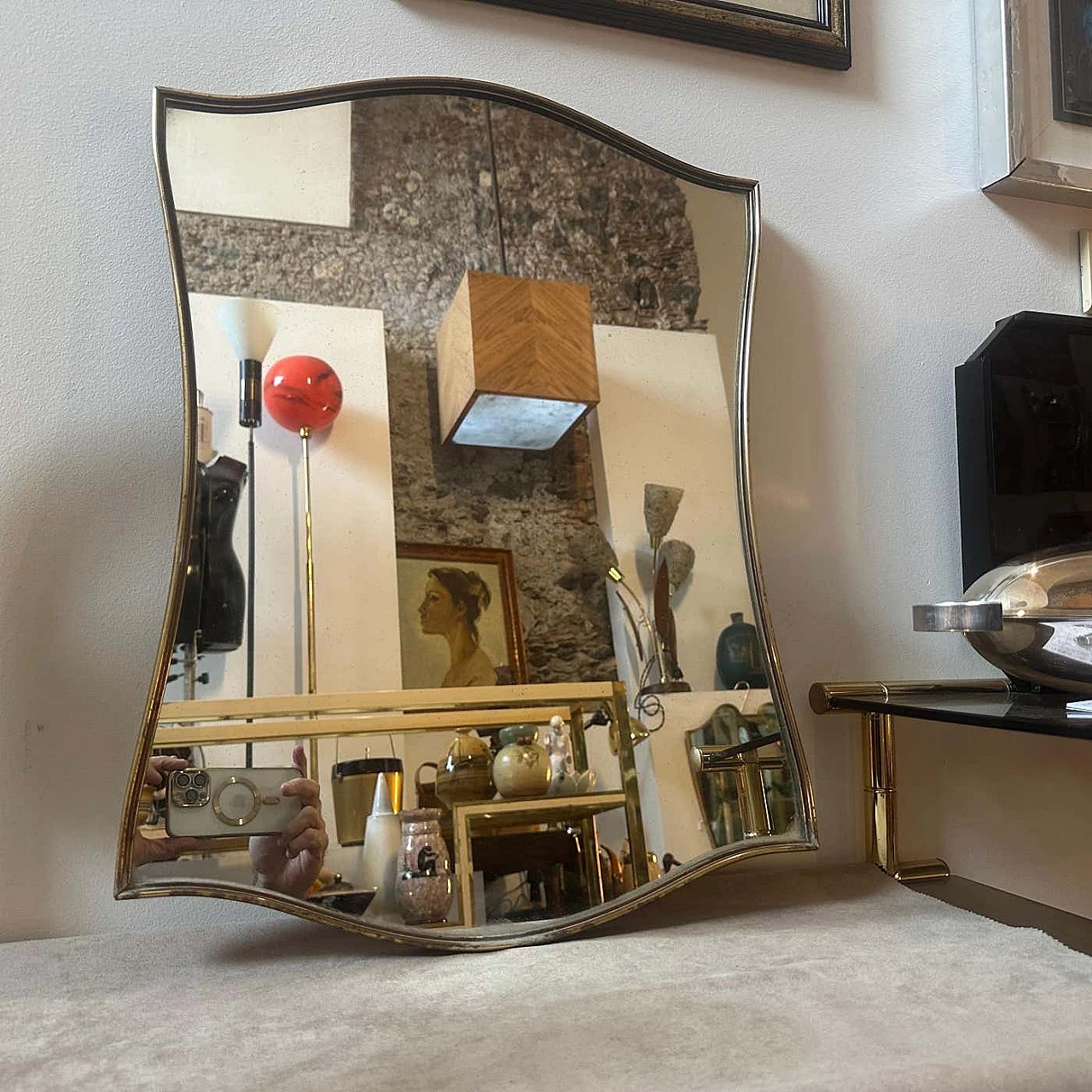 Brass wall mirror in the manner of Gio Ponti, 1960s 3