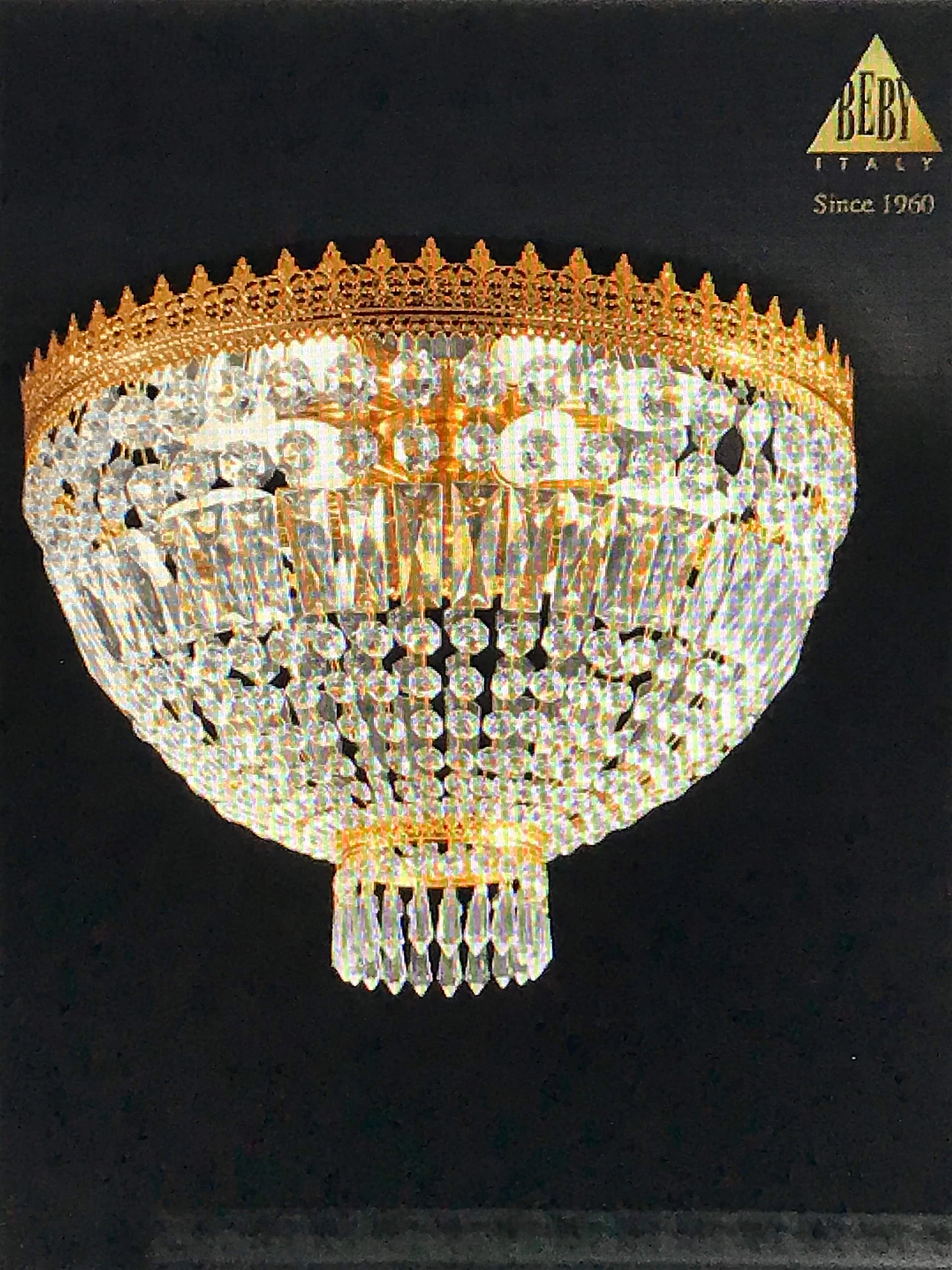 Lampadario in metallo dorato con cristalli di Beby Italy, anni '90 3