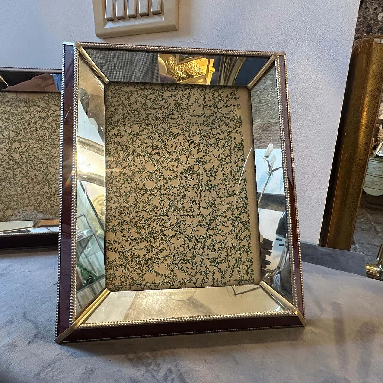 Pair of Art Deco frames in brass, burgundy and mirrored glass, 1930s 8
