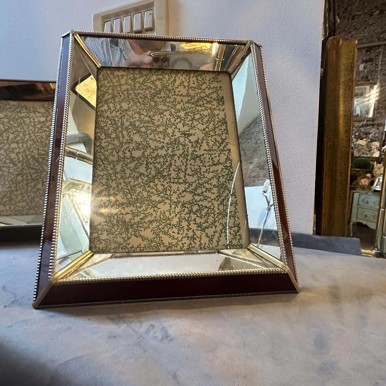 Pair of Art Deco frames in brass, burgundy and mirrored glass, 1930s 9