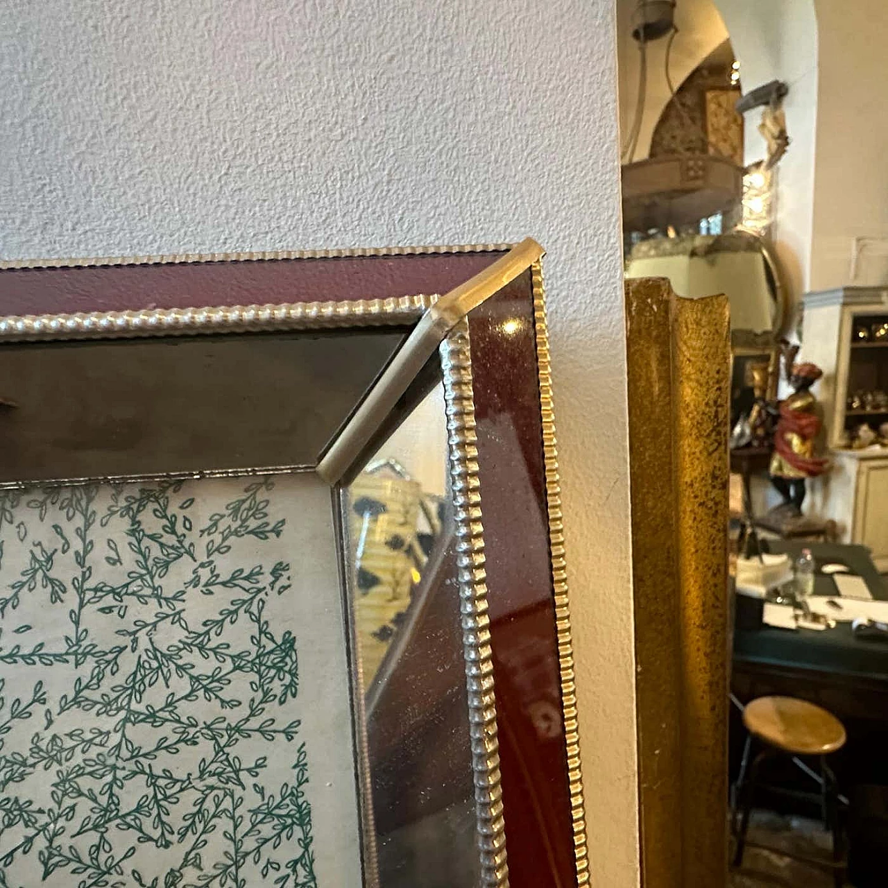 Pair of Art Deco frames in brass, burgundy and mirrored glass, 1930s 10