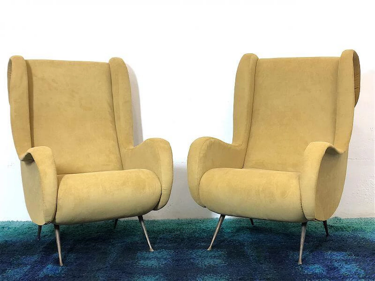 Pair of solid beech and velvet Senior armchairs attributed to Marco Zanuso, 1950s 3