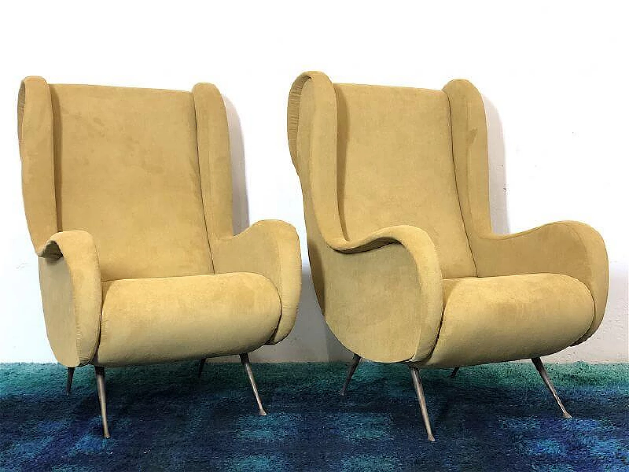Pair of solid beech and velvet Senior armchairs attributed to Marco Zanuso, 1950s 4