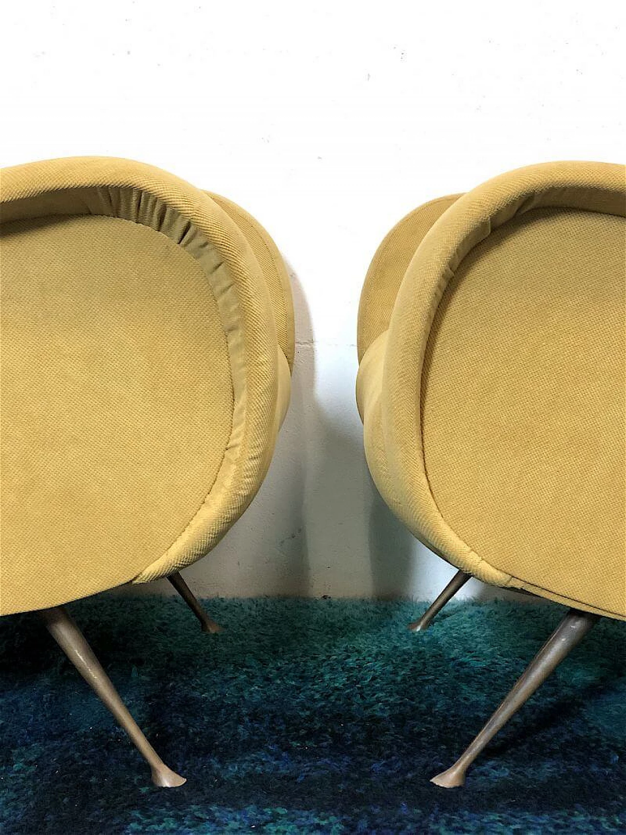 Pair of solid beech and velvet Senior armchairs attributed to Marco Zanuso, 1950s 5