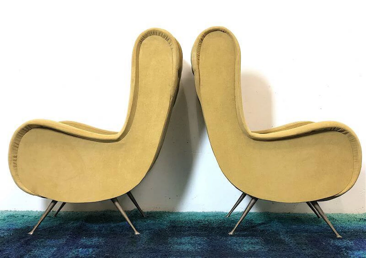 Pair of solid beech and velvet Senior armchairs attributed to Marco Zanuso, 1950s 7