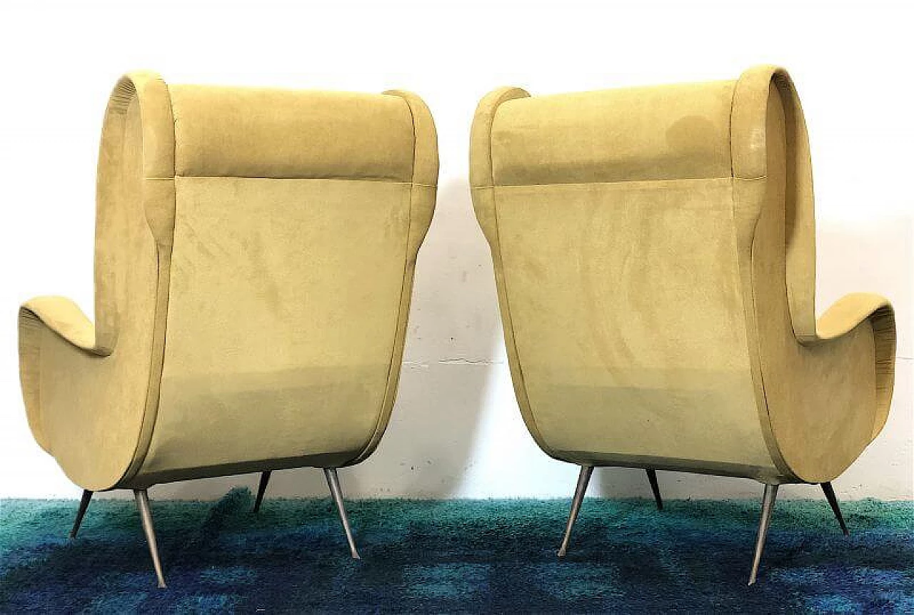 Pair of solid beech and velvet Senior armchairs attributed to Marco Zanuso, 1950s 8