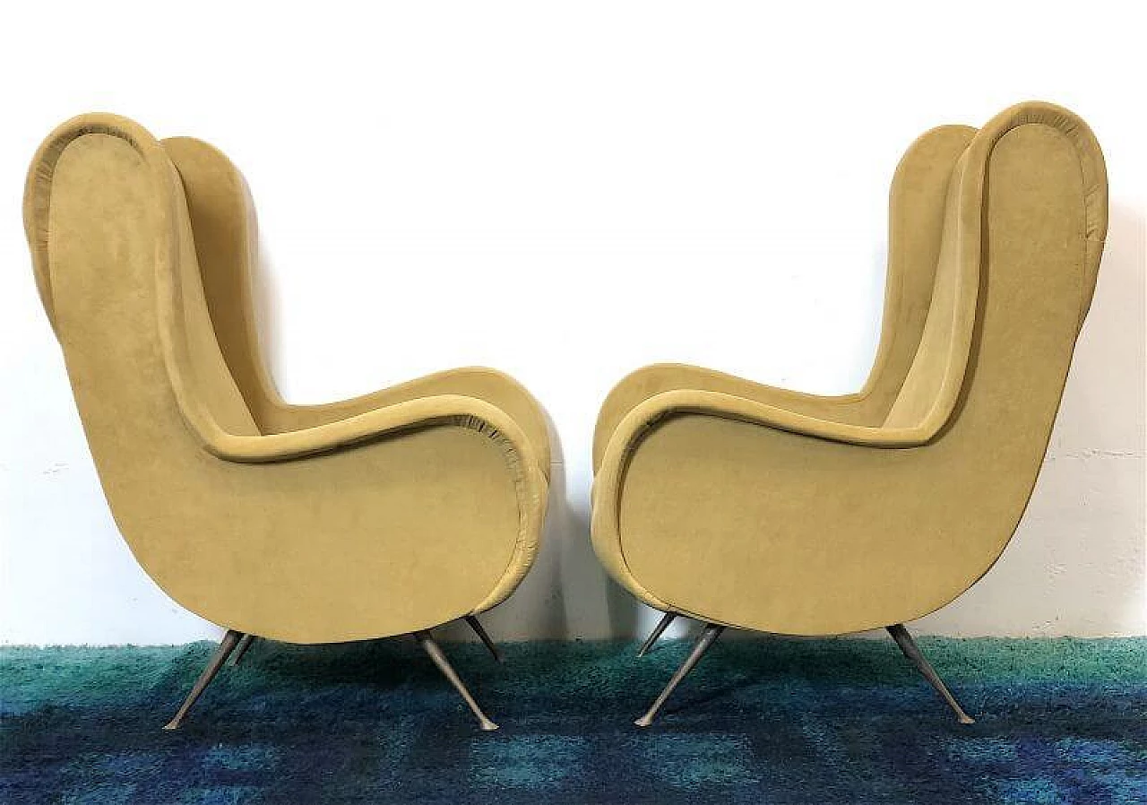 Pair of solid beech and velvet Senior armchairs attributed to Marco Zanuso, 1950s 9
