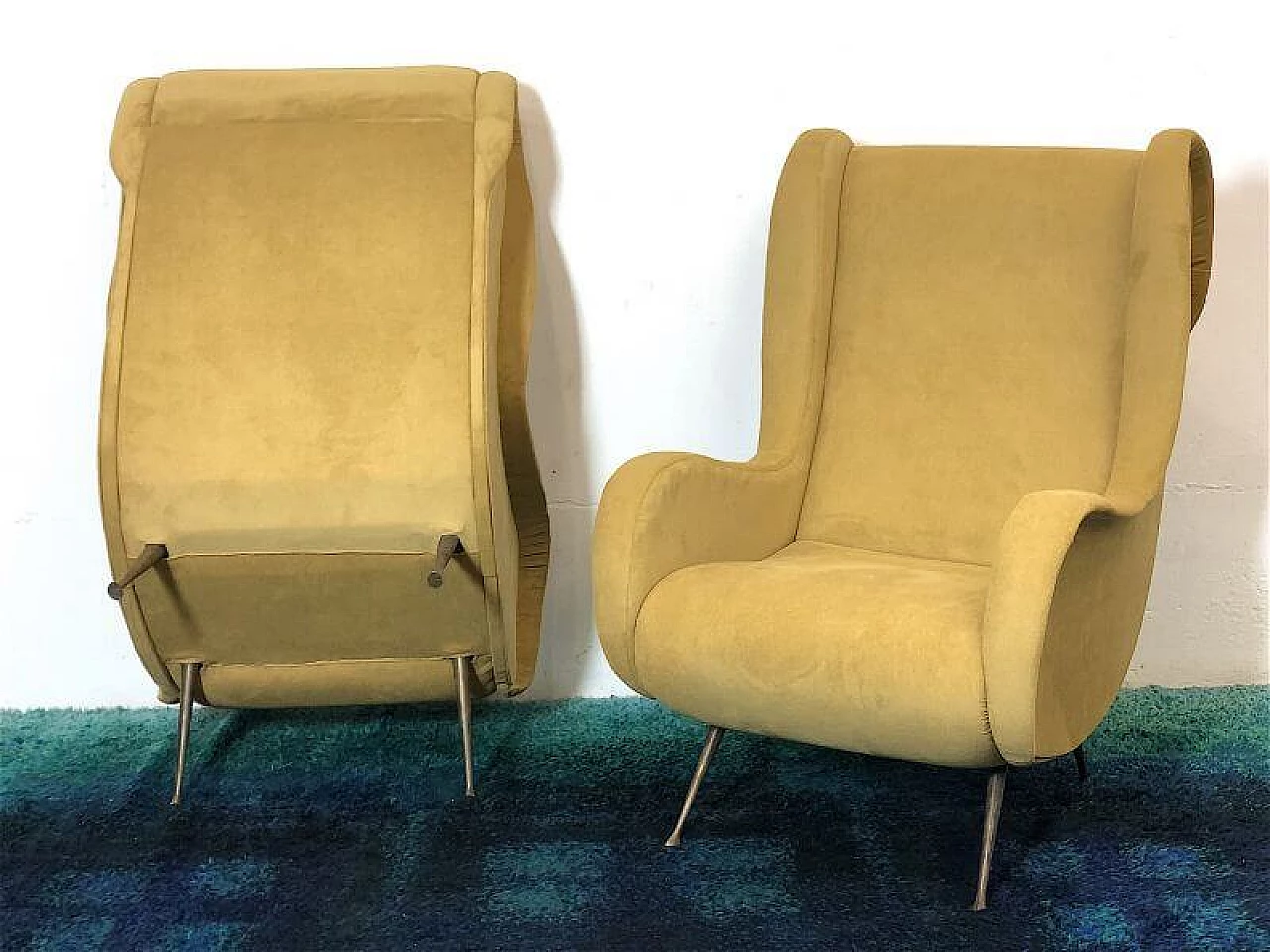 Pair of solid beech and velvet Senior armchairs attributed to Marco Zanuso, 1950s 11