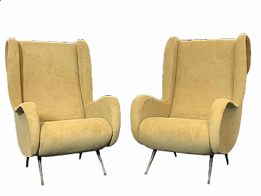 Pair of solid beech and velvet Senior armchairs attributed to Marco Zanuso, 1950s