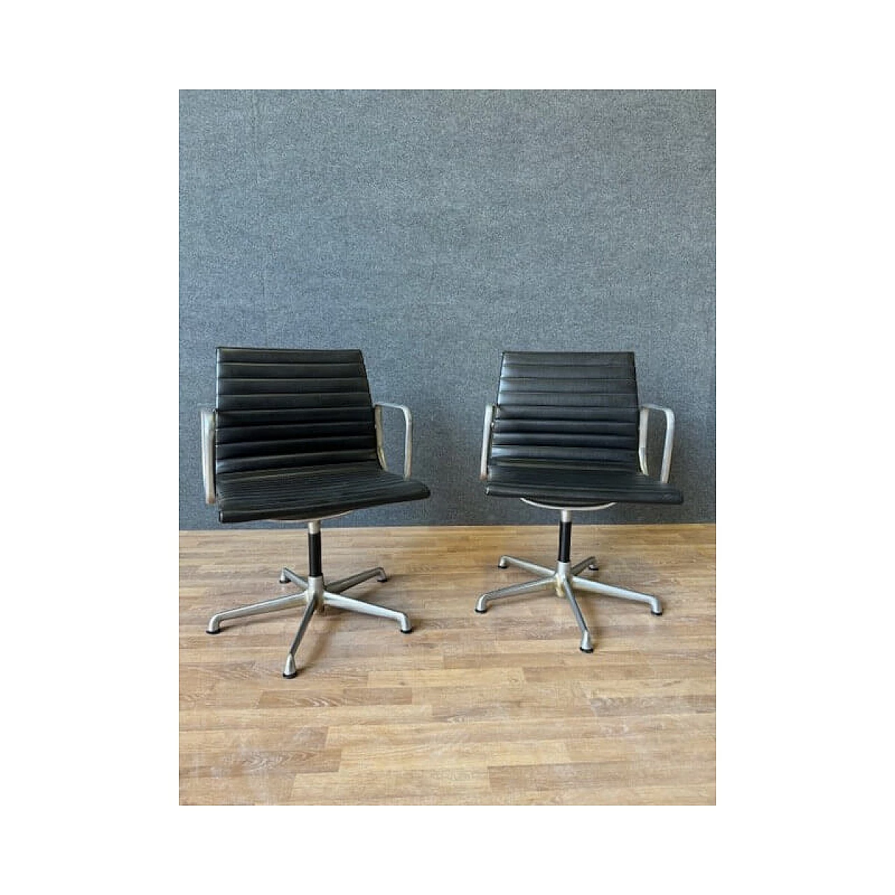 Pair of ICF EA108 office armchairs by Charles & Ray Eames, 1950s 8