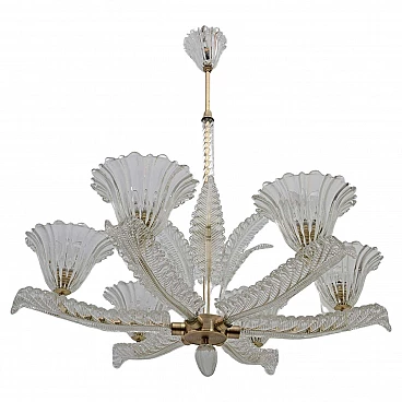 Art Deco Murano glass and brass chandelier by Ercole Barovier, 1930s