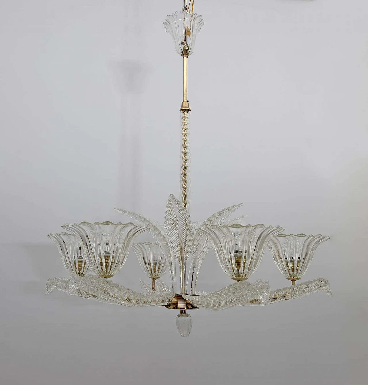 Art Deco Murano glass and brass chandelier by Ercole Barovier, 1930s 7