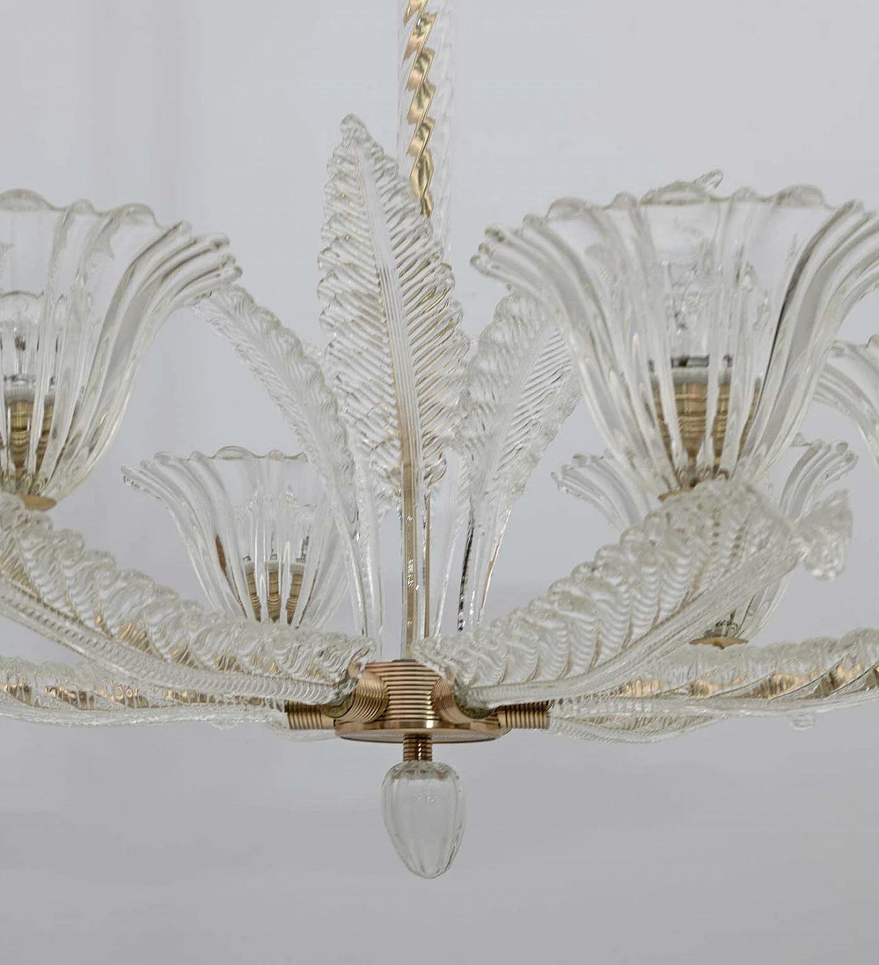 Art Deco Murano glass and brass chandelier by Ercole Barovier, 1930s 9