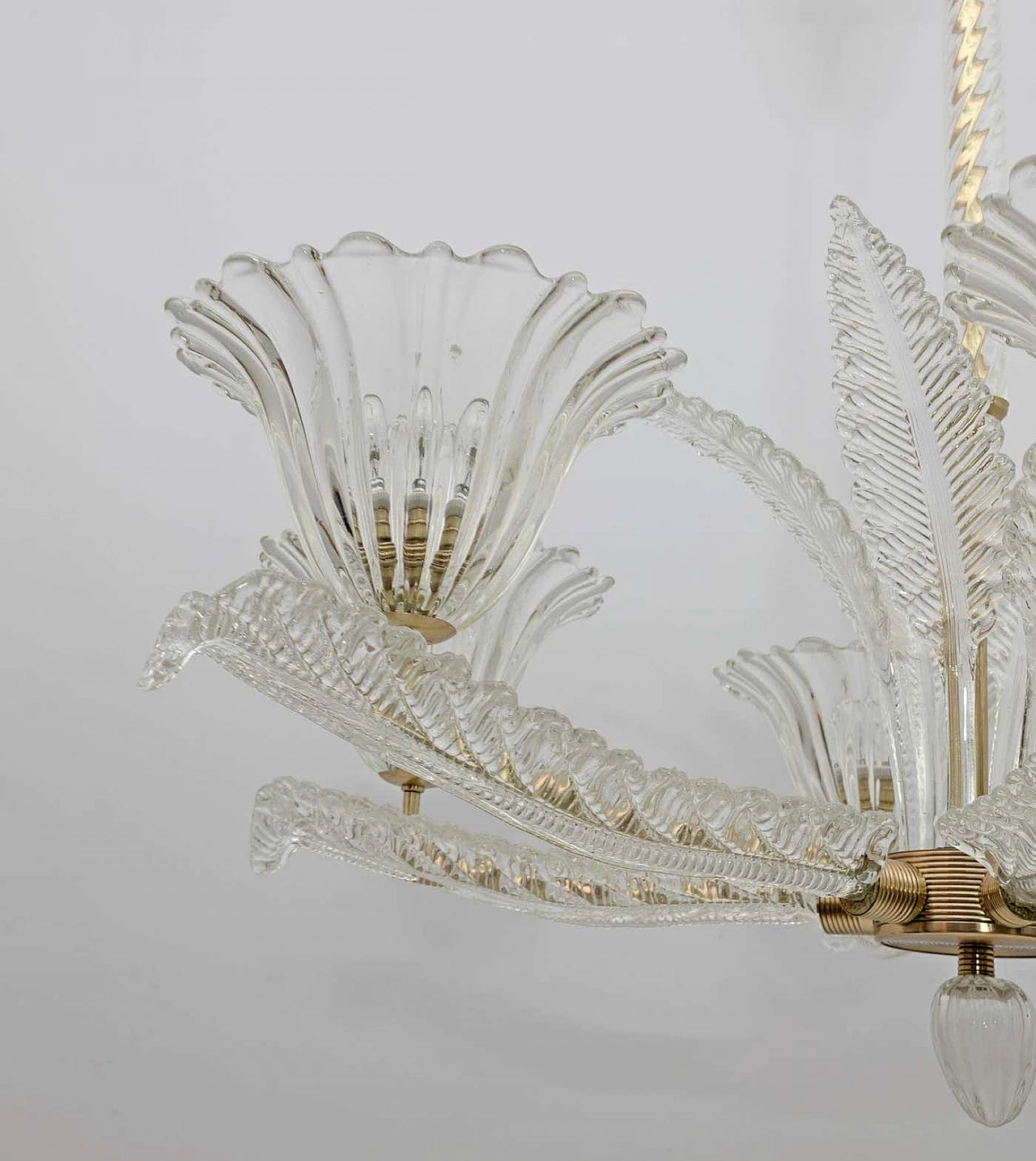 Art Deco Murano glass and brass chandelier by Ercole Barovier, 1930s 10