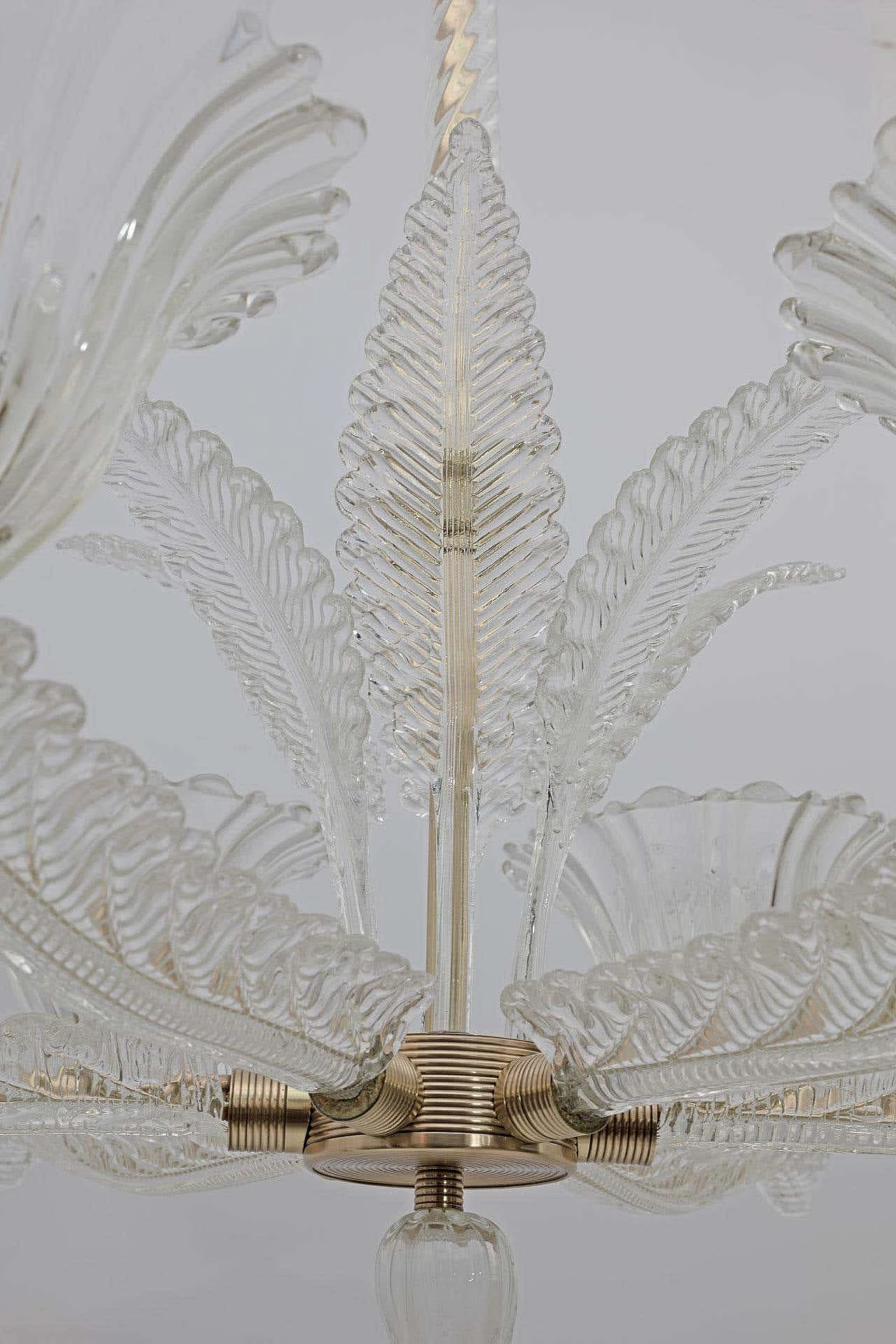 Art Deco Murano glass and brass chandelier by Ercole Barovier, 1930s 11