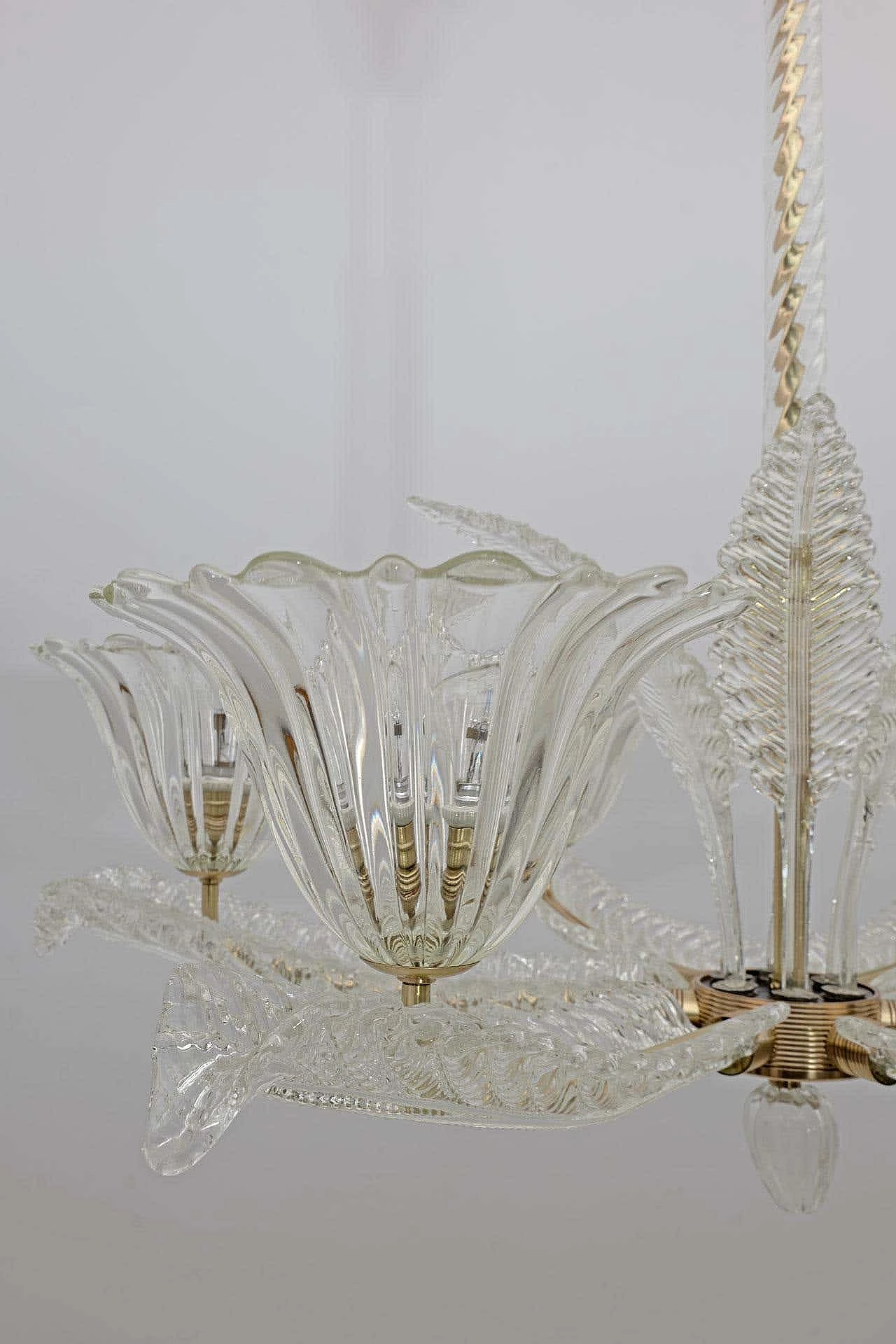Art Deco Murano glass and brass chandelier by Ercole Barovier, 1930s 12