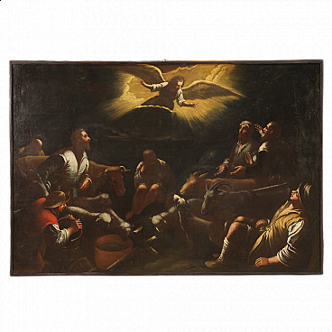 Bassano school, nnouncement to the shepherds, oil painting on canvas, first half of the 17th century
