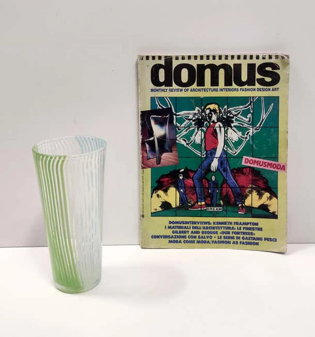 Vaso in vetro di Murano verde, bianco e azzurro di Dino Martens, anni '50 4