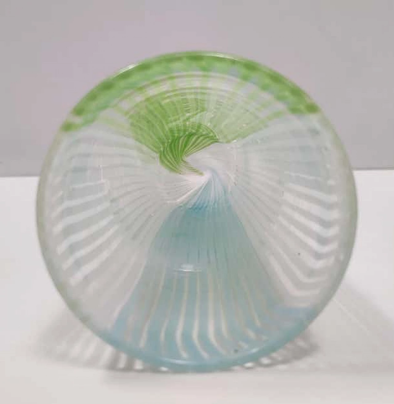 Vaso in vetro di Murano verde, bianco e azzurro di Dino Martens, anni '50 9