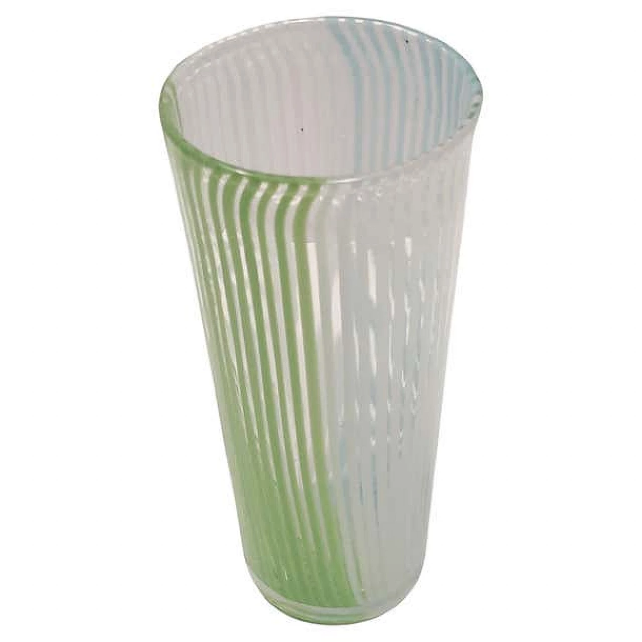 Vaso in vetro di Murano verde, bianco e azzurro di Dino Martens, anni '50 10