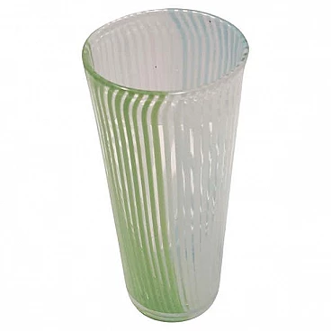 Vaso in vetro di Murano verde, bianco e azzurro di Dino Martens, anni '50