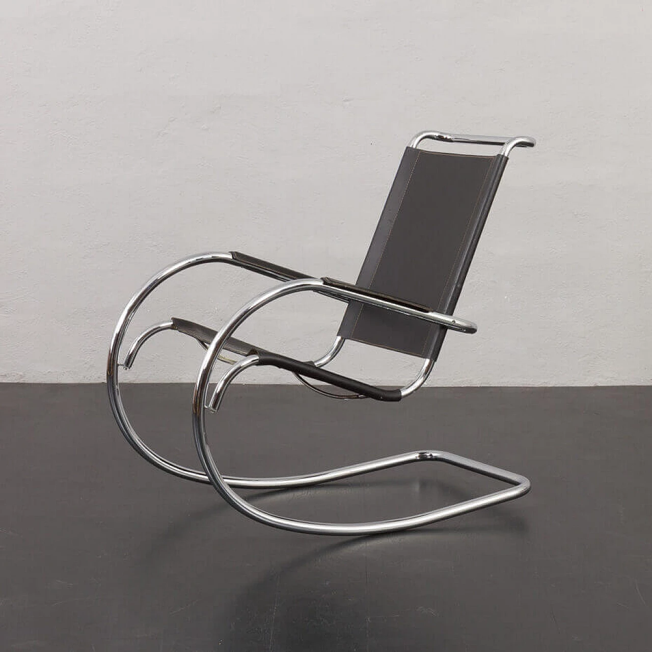 Bauhaus-style leather rocking chair by Fasem, 1970s 1