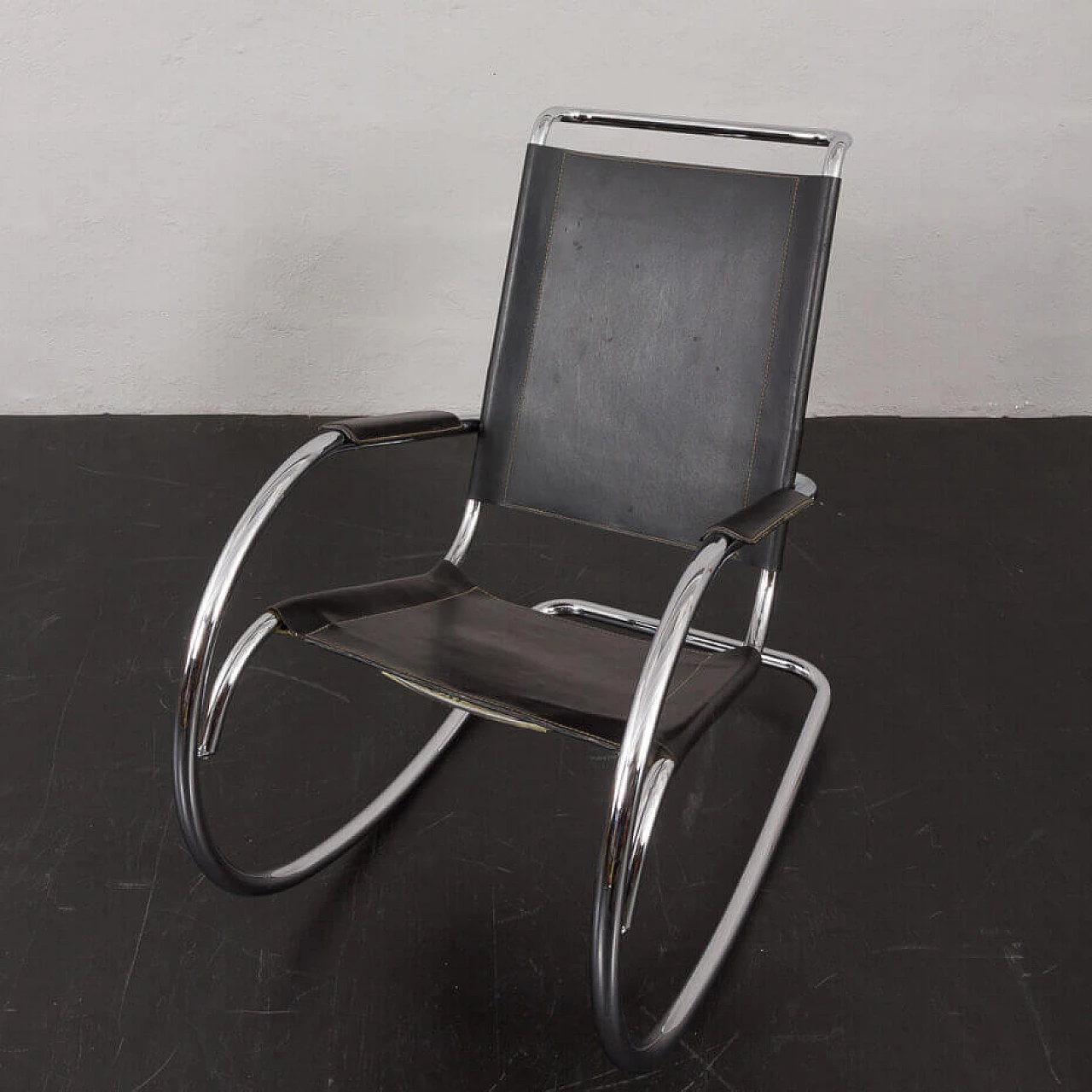 Bauhaus-style leather rocking chair by Fasem, 1970s 13