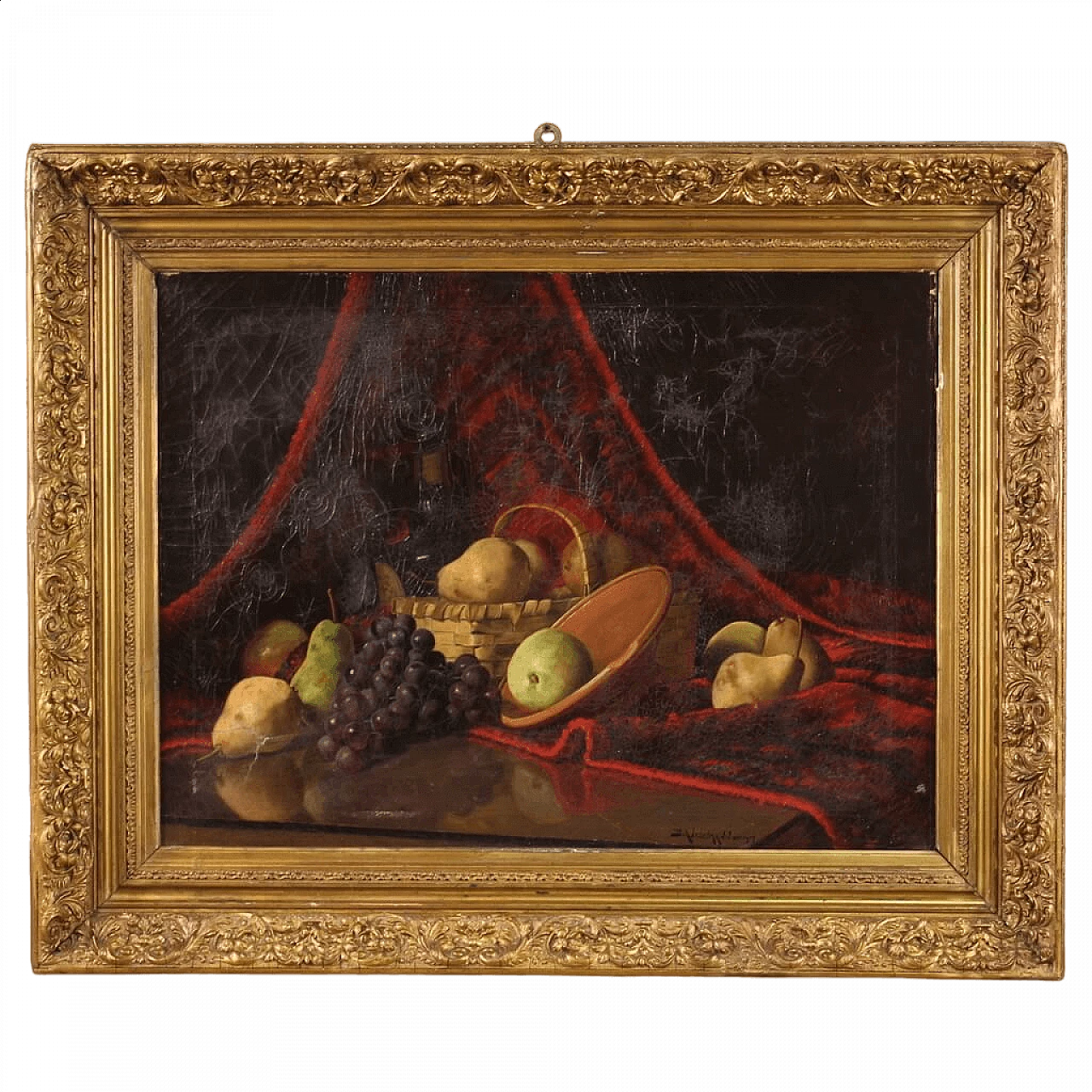 Derk Isselman, natura morta con cesto di frutta, dipinto a olio su tela, 1917 18