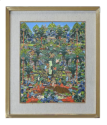 Scene di vita balinese, Ketut Soki, acrilico su tela, anni '60