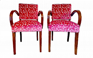 Pair of French solid wood and fabric armchairs, 1930s