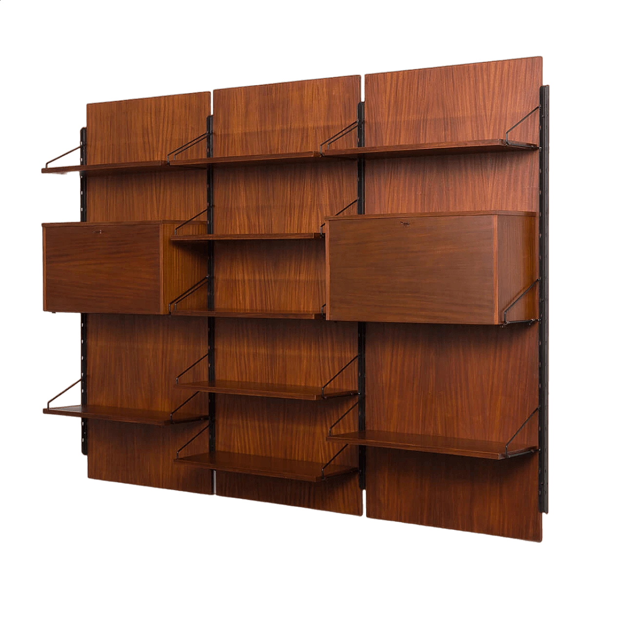 Libreria da parete in mogano a tre moduli attribuita a Ico Parisi, anni '60 19