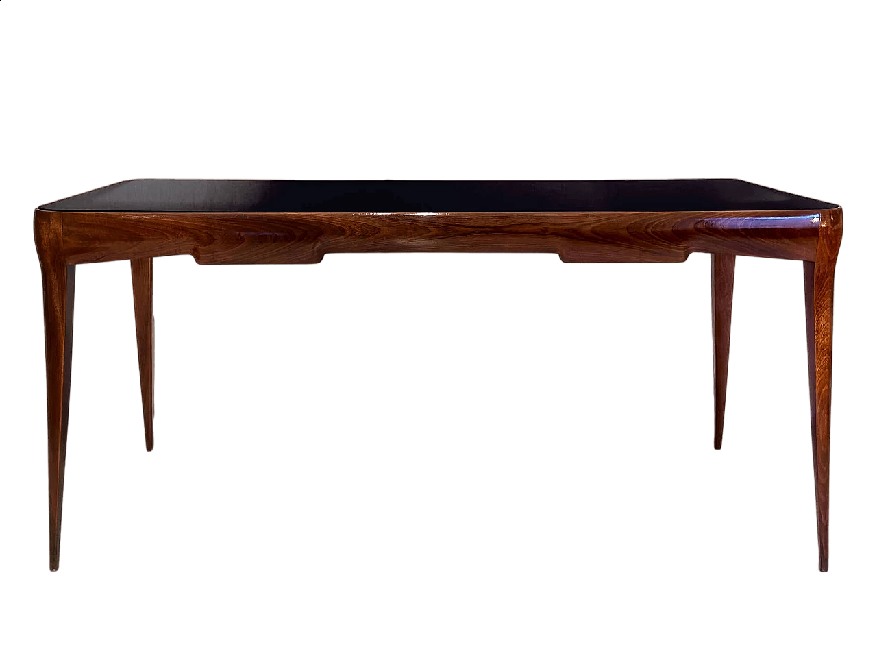 Tavolo in noce e vetro nero nello stile di Gio Ponti, anni '50 21