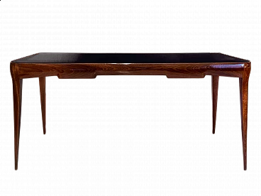 Walnut and black glass table in the style of Gio Ponti, 1950s