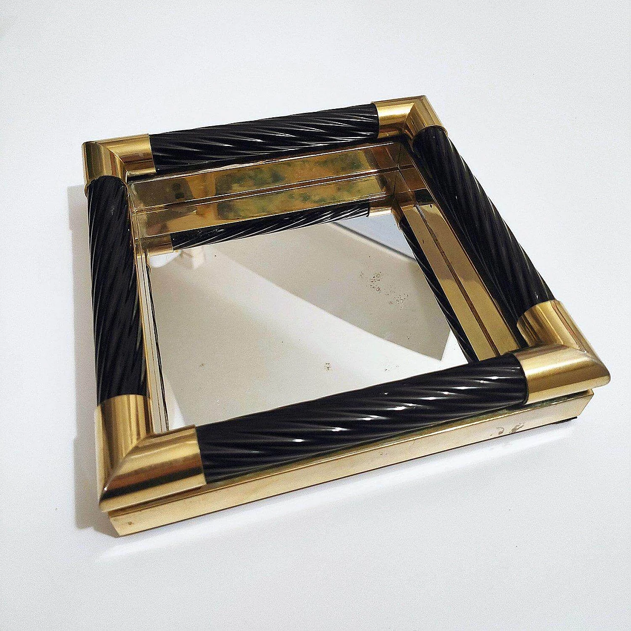 Ceramic and brass centrepiece with mirror by Tommaso Barbi, 1970s 1