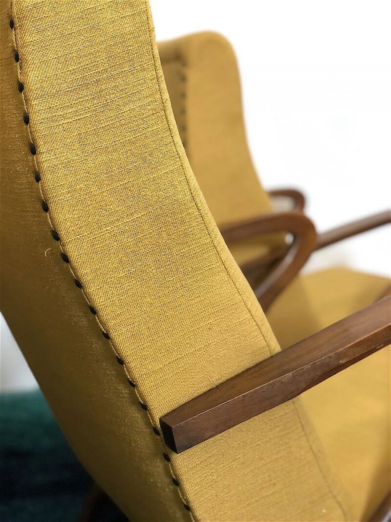 Pair of beechwood and yellow fabric armchairs by Paolo Buffa, 1940s 9