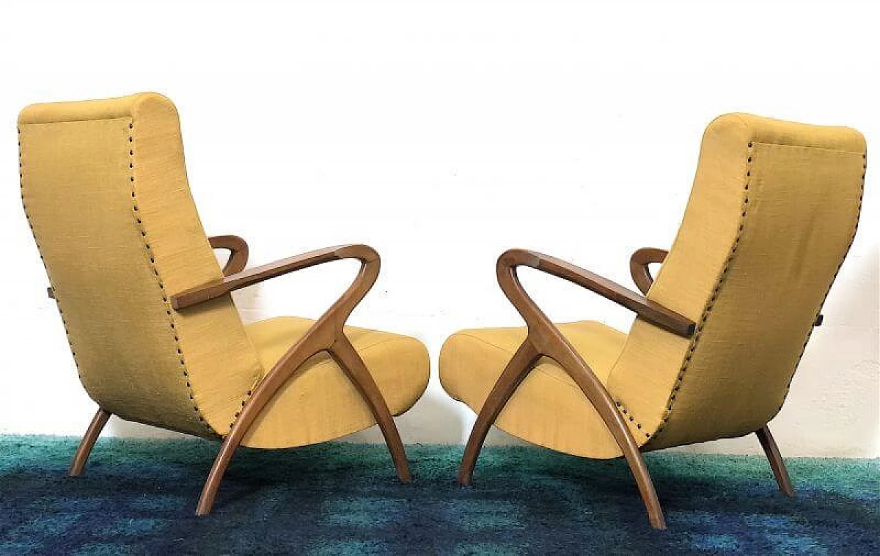 Pair of beechwood and yellow fabric armchairs by Paolo Buffa, 1940s 11