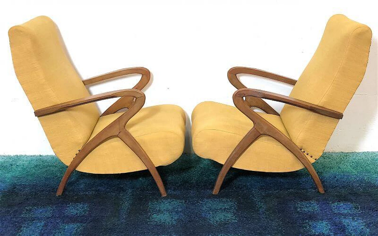 Pair of beechwood and yellow fabric armchairs by Paolo Buffa, 1940s 14