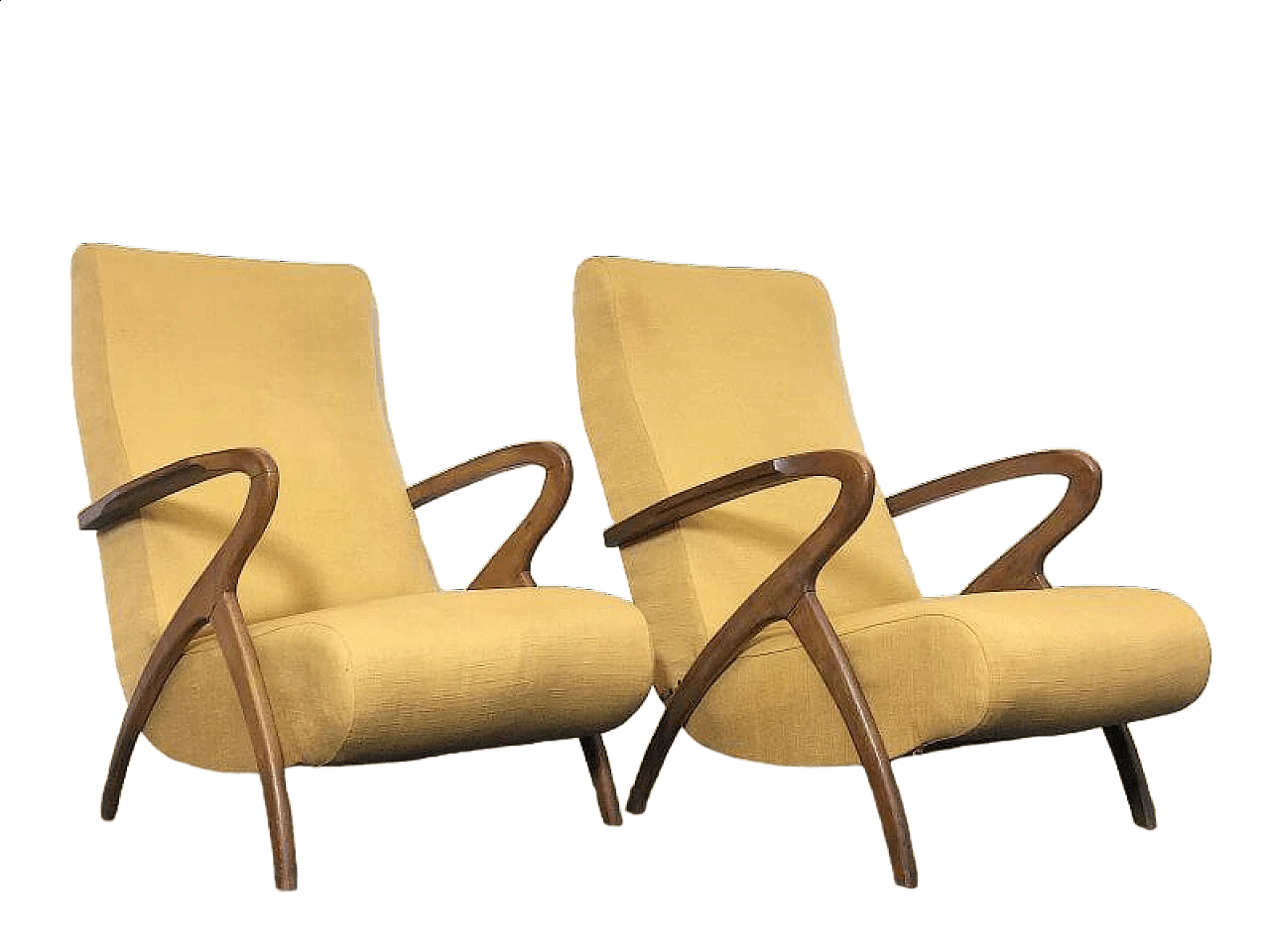 Pair of beechwood and yellow fabric armchairs by Paolo Buffa, 1940s 16