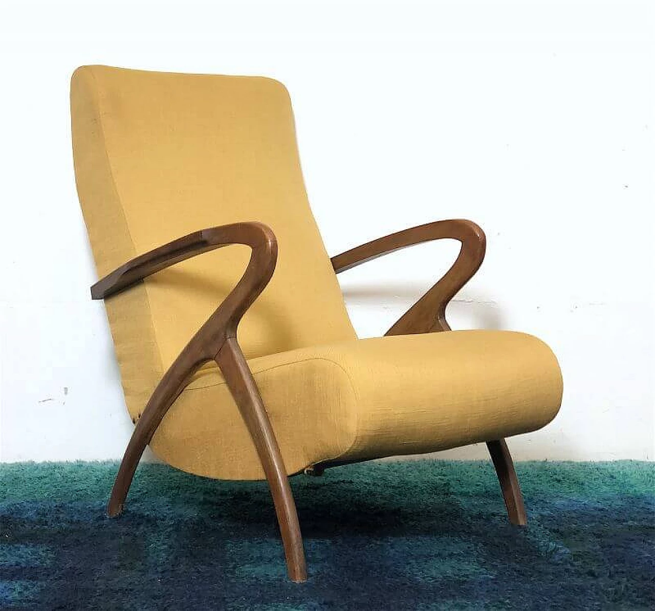 Wooden and yellow fabric armchairs by Paolo Buffa, 1940s 2
