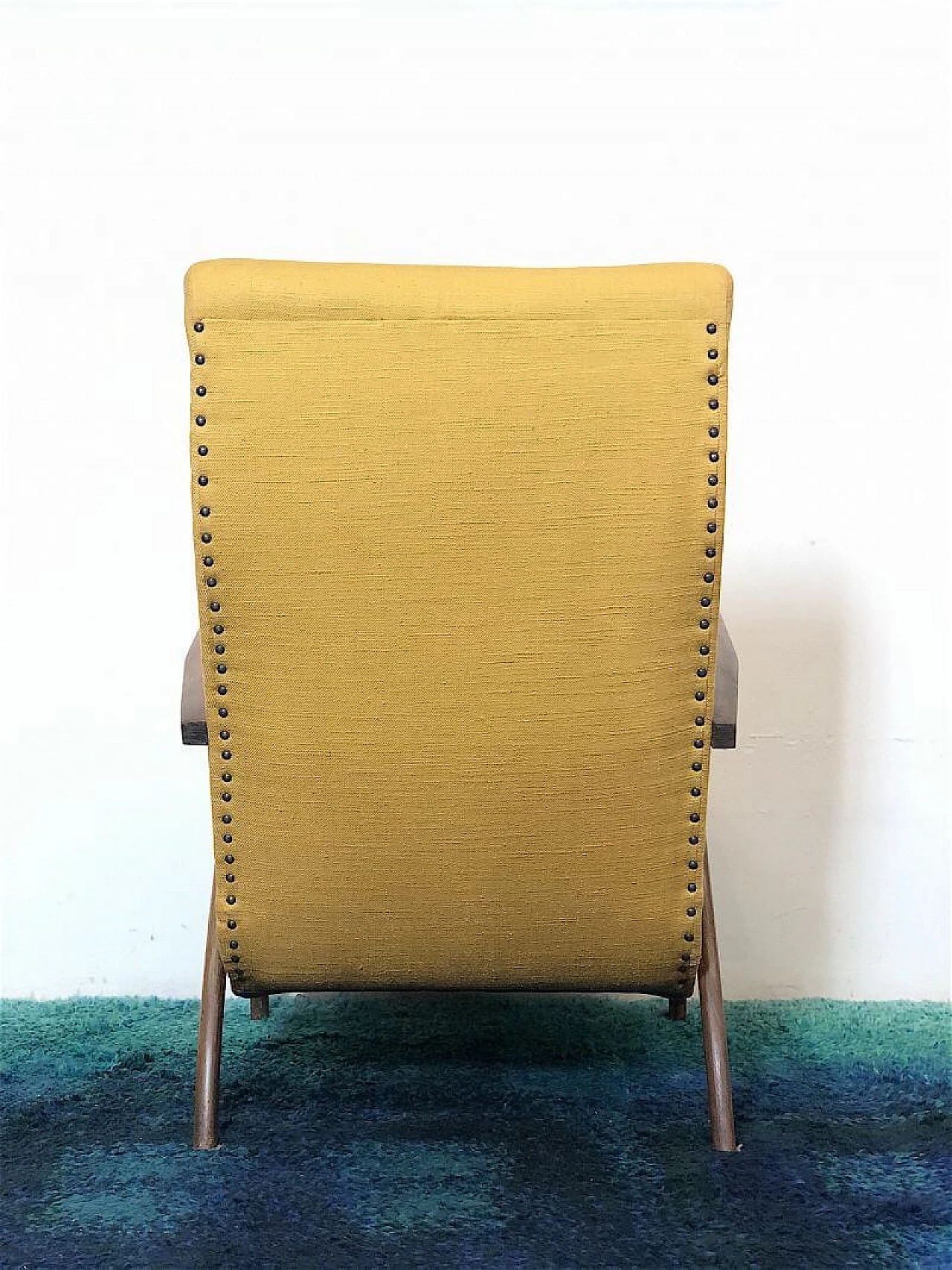 Wooden and yellow fabric armchairs by Paolo Buffa, 1940s 8