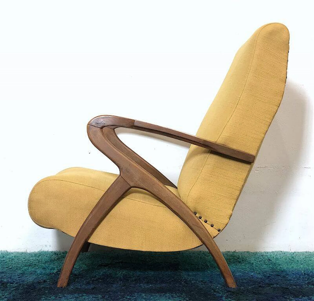 Wooden and yellow fabric armchairs by Paolo Buffa, 1940s 9