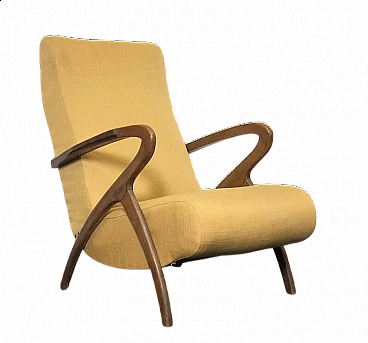 Wooden and yellow fabric armchairs by Paolo Buffa, 1940s
